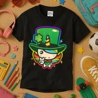 Cute St Patricks Leprechaun Rainbow Unicorn Kids T-Shirt thumb 3