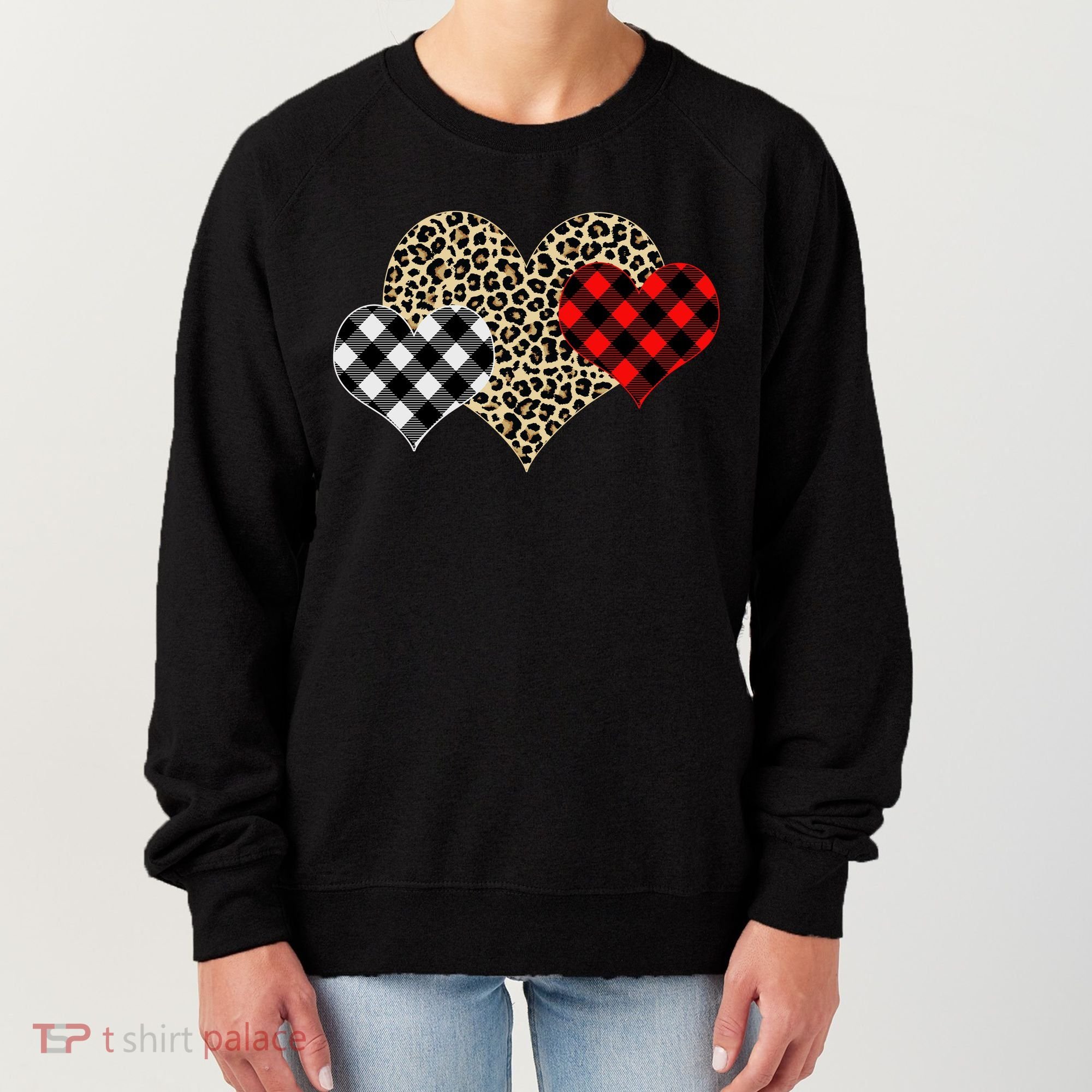 Cute Stylish Leopard Plaid Print Valentine Hearts Women's Sweatshirt