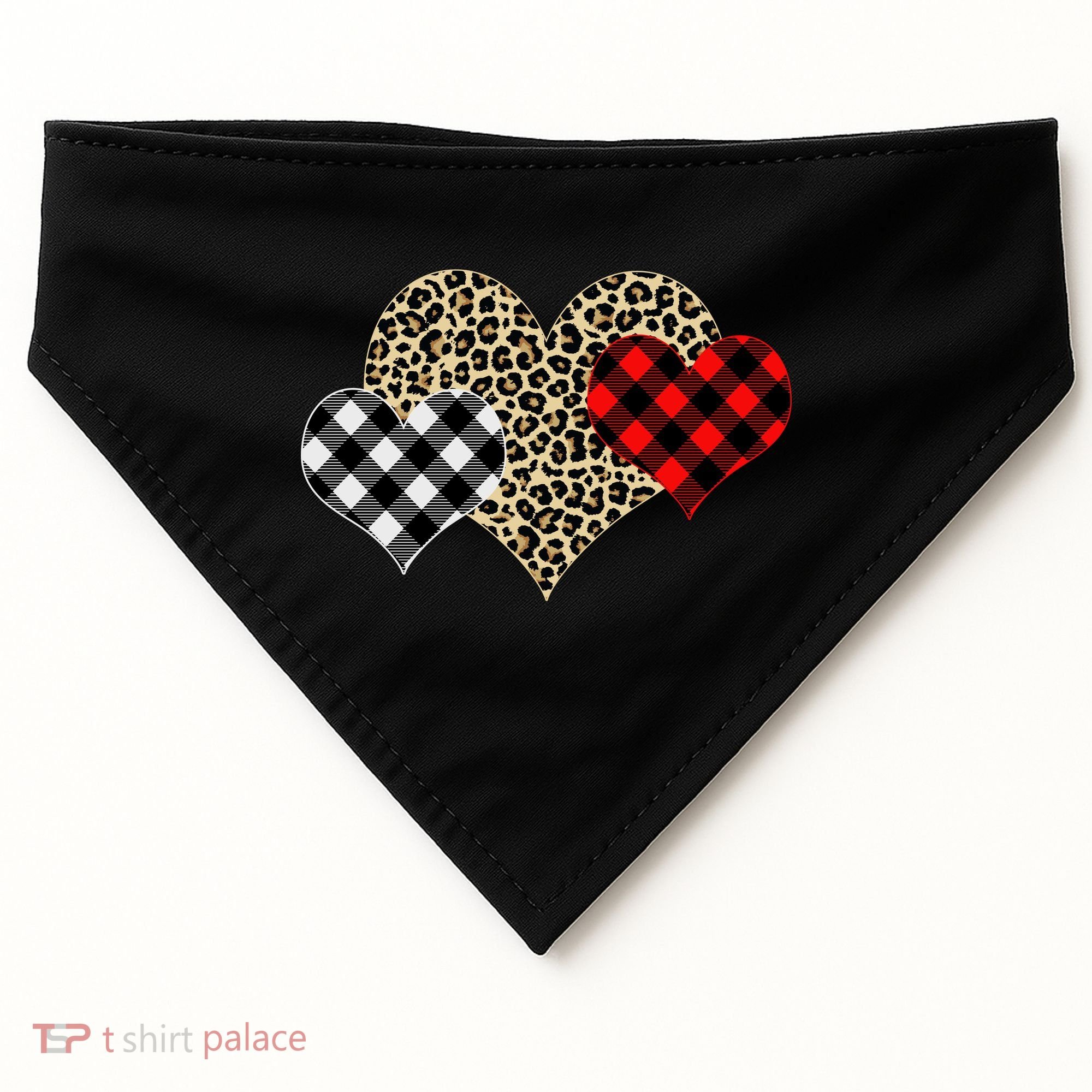Cute Stylish Leopard Plaid Print Valentine Hearts USA-Made Doggie Bandana
