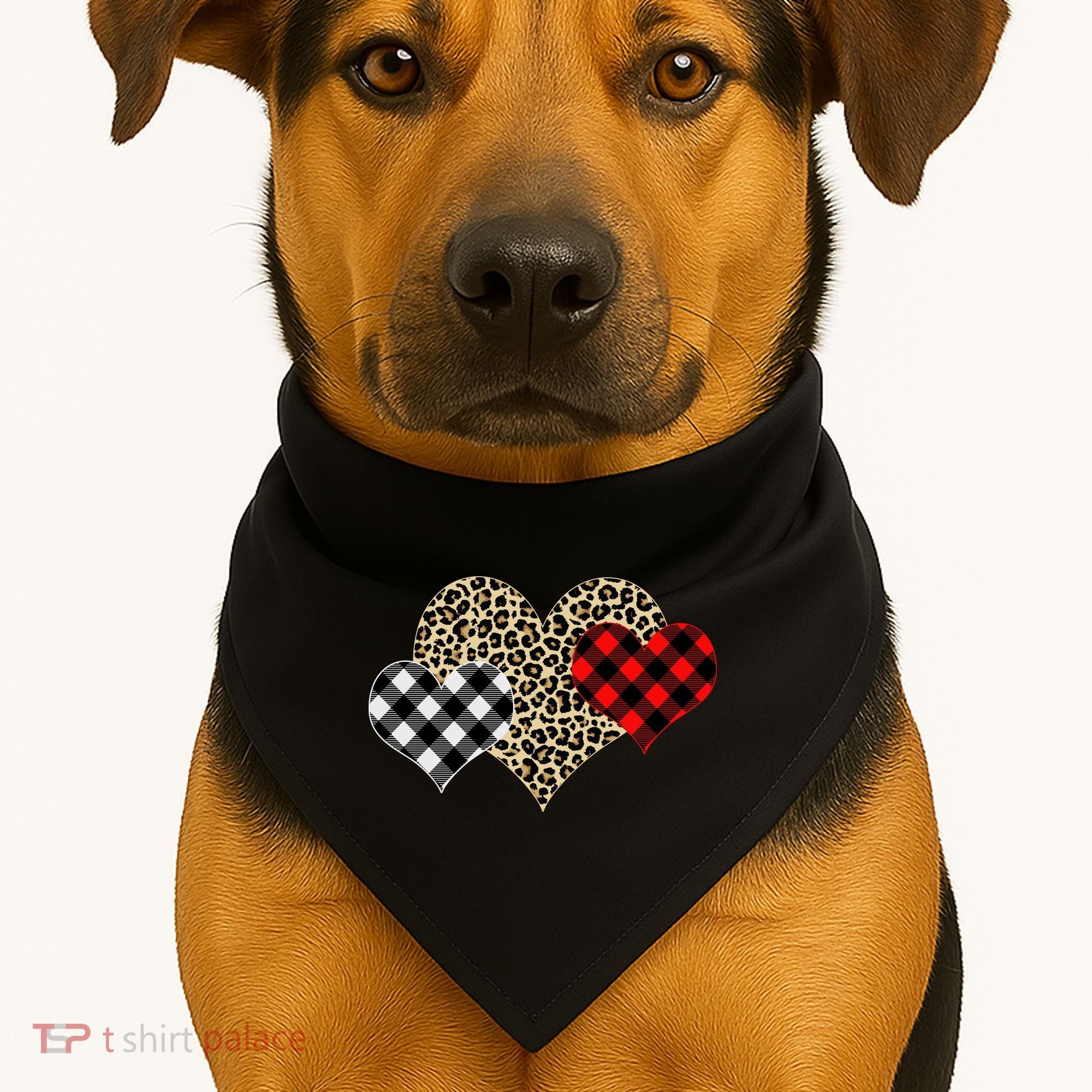 Cute Stylish Leopard Plaid Print Valentine Hearts USA-Made Doggie Bandana