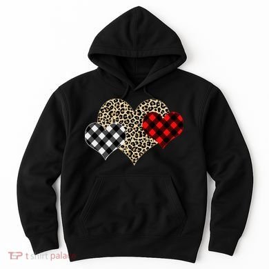 Cute Stylish Leopard Plaid Print Valentine Hearts Hoodie
