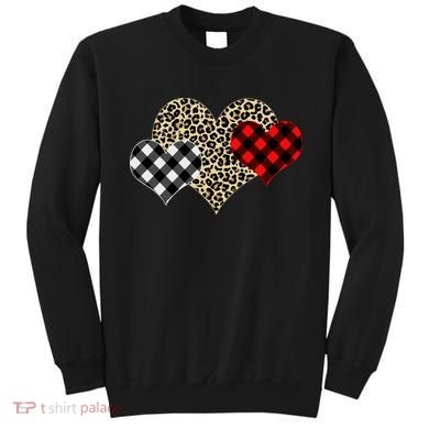 Cute Stylish Leopard Plaid Print Valentine Hearts Sweatshirt