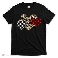 Cute Stylish Leopard Plaid Print Valentine Hearts T-Shirt thumb 0