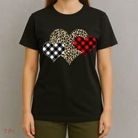 Cute Stylish Leopard Plaid Print Valentine Hearts T-Shirt thumb 4