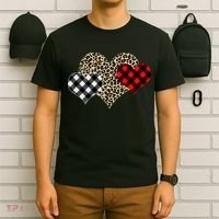 Cute Stylish Leopard Plaid Print Valentine Hearts T-Shirt thumb 6