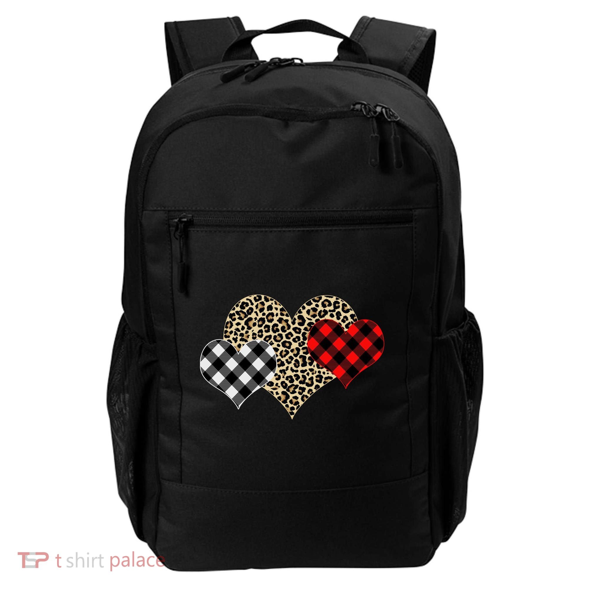 Cute Stylish Leopard Plaid Print Valentine Hearts Backpack