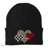 Cute Stylish Leopard Plaid Print Valentine Hearts Beanie thumb 0