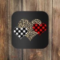 Cute Stylish Leopard Plaid Print Valentine Hearts Coaster thumb 0