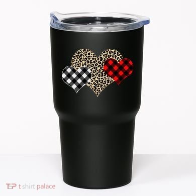 Cute Stylish Leopard Plaid Print Valentine Hearts Tumbler