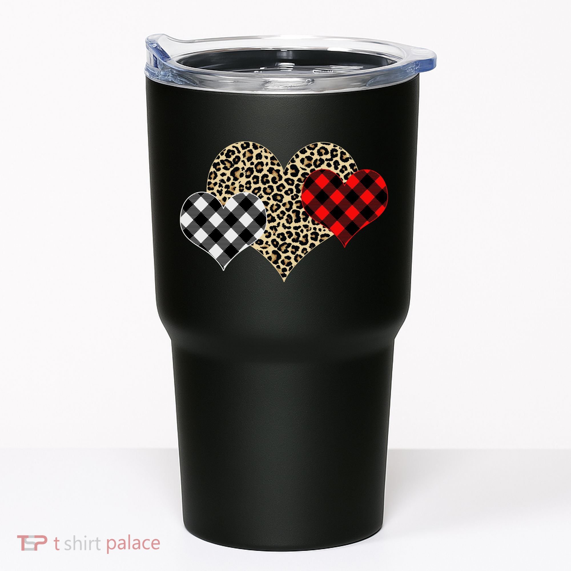 Cute Stylish Leopard Plaid Print Valentine Hearts Tumbler