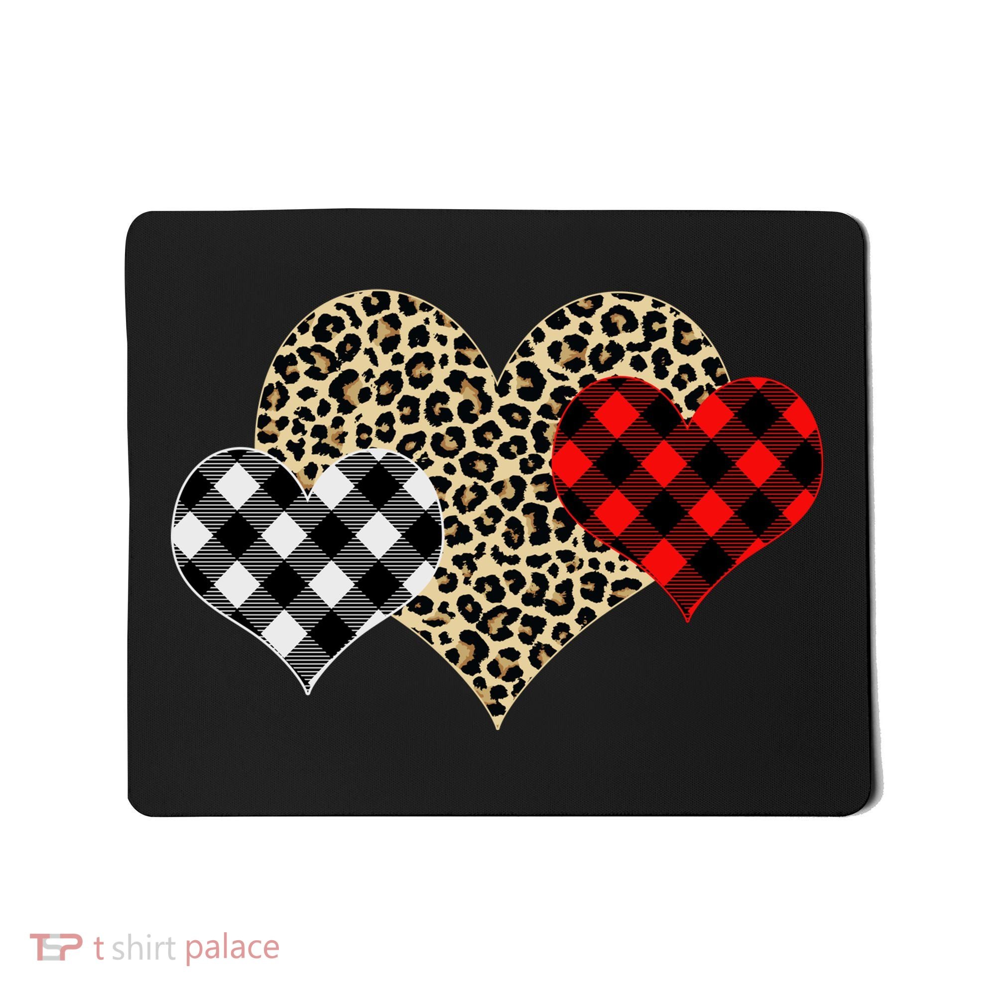 Cute Stylish Leopard Plaid Print Valentine Hearts Mousepad