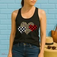 Cute Stylish Leopard Plaid Print Valentine Hearts Women's Tank Top thumb 2