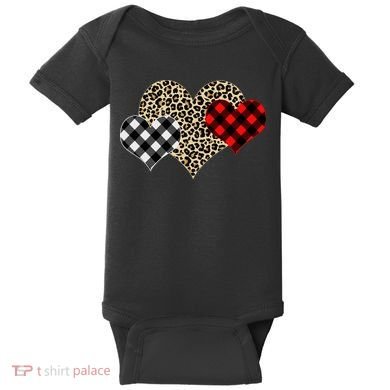 Cute Stylish Leopard Plaid Print Valentine Hearts Baby Bodysuit