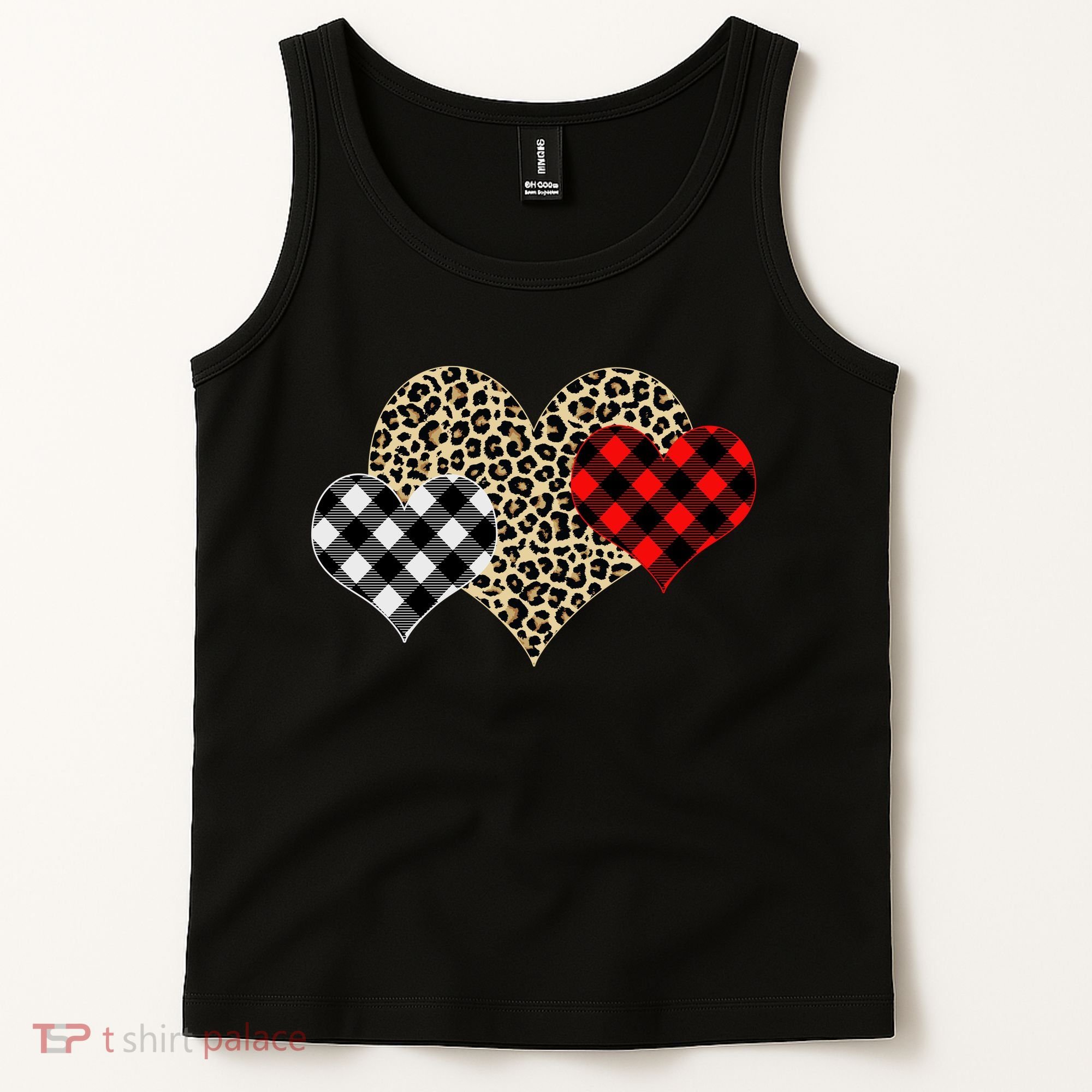 Cute Stylish Leopard Plaid Print Valentine Hearts Tank Top