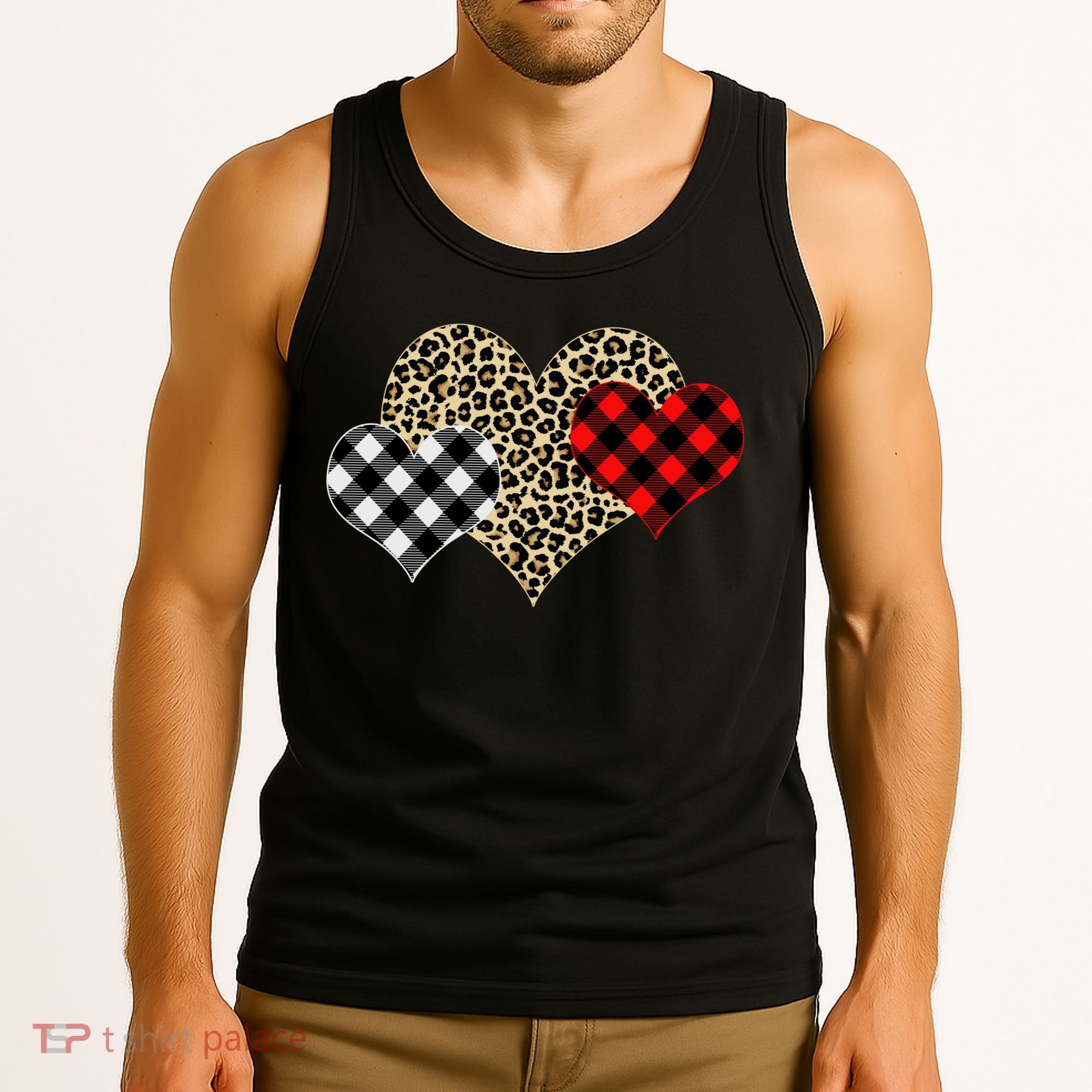 Cute Stylish Leopard Plaid Print Valentine Hearts Tank Top