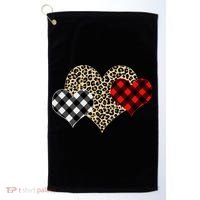 Cute Stylish Leopard Plaid Print Valentine Hearts Golf Towel thumb 0