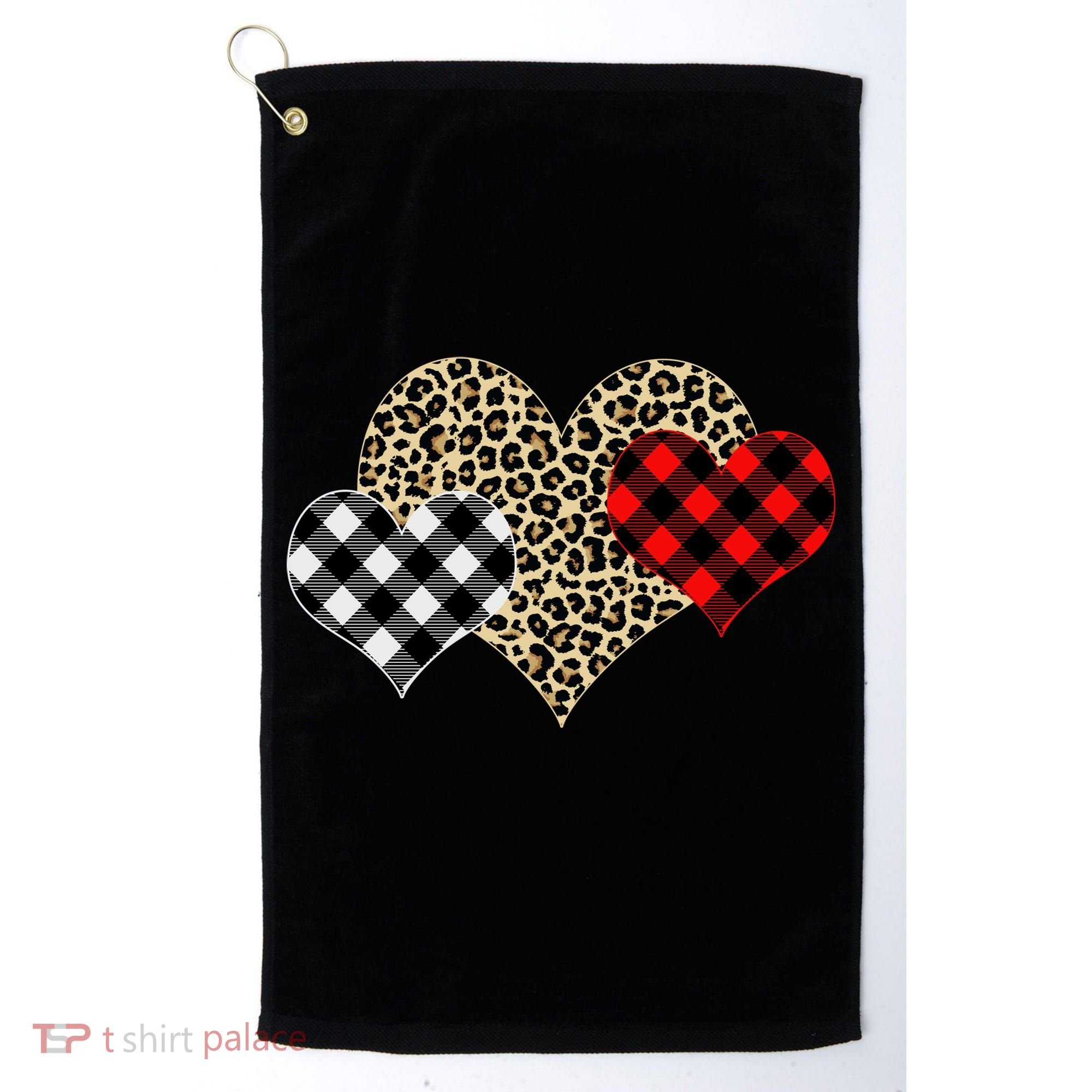Cute Stylish Leopard Plaid Print Valentine Hearts Golf Towel