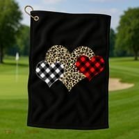 Cute Stylish Leopard Plaid Print Valentine Hearts Golf Towel thumb 1