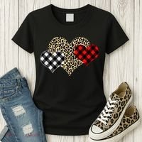 Cute Stylish Leopard Plaid Print Valentine Hearts Women's T-Shirt thumb 3