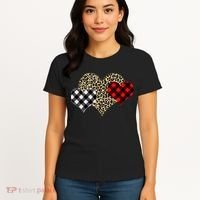 Cute Stylish Leopard Plaid Print Valentine Hearts Women's T-Shirt thumb 4