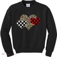 Cute Stylish Leopard Plaid Print Valentine Hearts Kids Sweatshirt thumb 0
