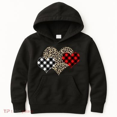 Cute Stylish Leopard Plaid Print Valentine Hearts Kids Hoodie