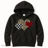 Cute Stylish Leopard Plaid Print Valentine Hearts Kids Hoodie thumb 0