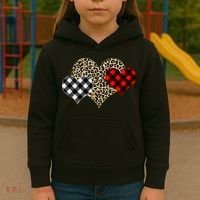 Cute Stylish Leopard Plaid Print Valentine Hearts Kids Hoodie thumb 3
