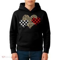 Cute Stylish Leopard Plaid Print Valentine Hearts Kids Hoodie thumb 4