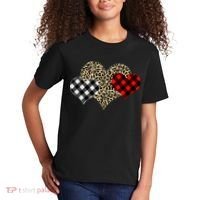 Cute Stylish Leopard Plaid Print Valentine Hearts Kids T-Shirt thumb 2