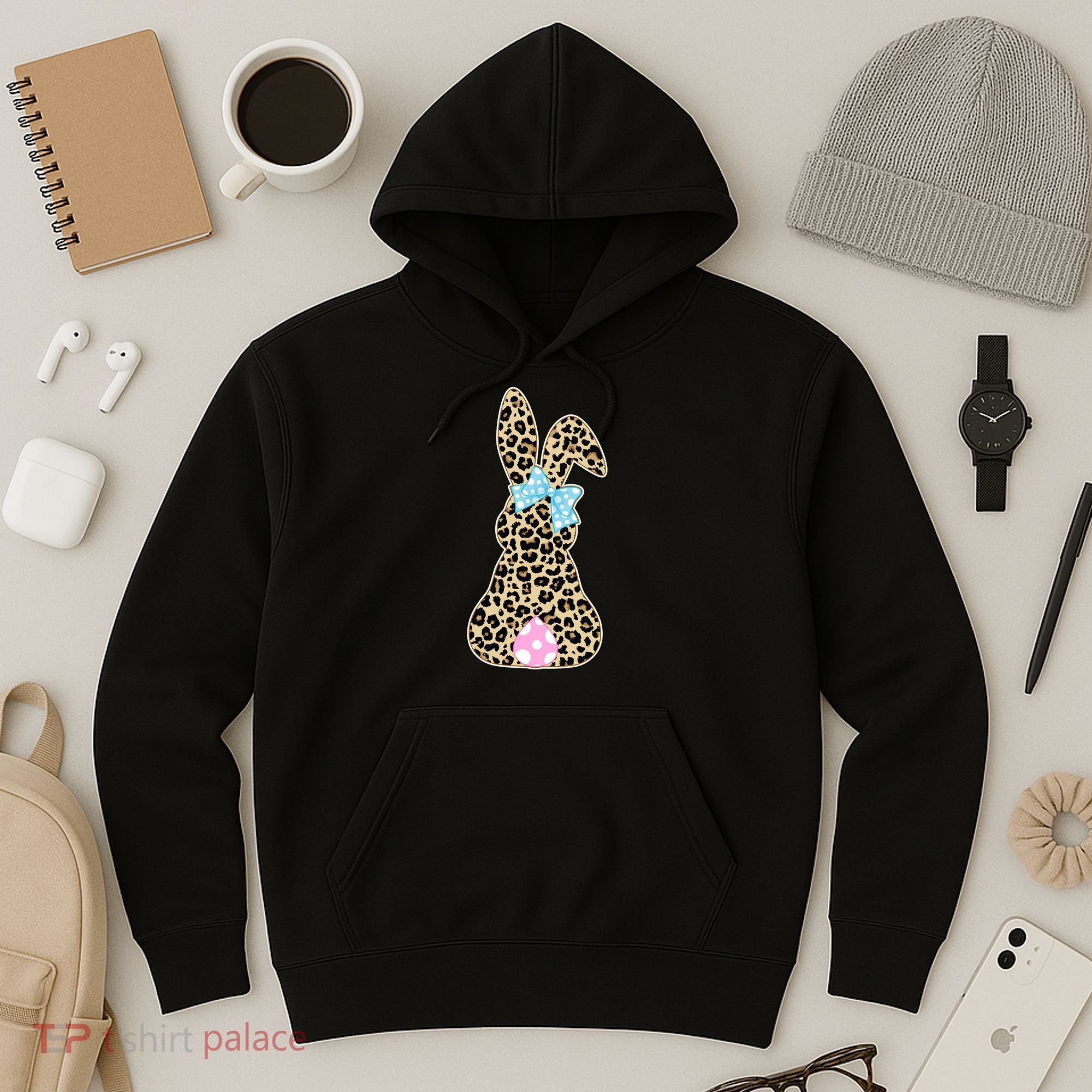 Cute Stylish Leopard Print Easter Bunny Hoodie
