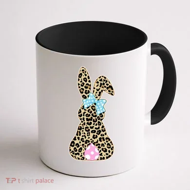 Cute Stylish Leopard Print Easter Bunny Coffee Mug back