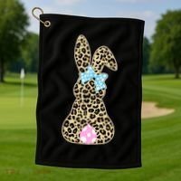 Cute Stylish Leopard Print Easter Bunny Golf Towel thumb 1