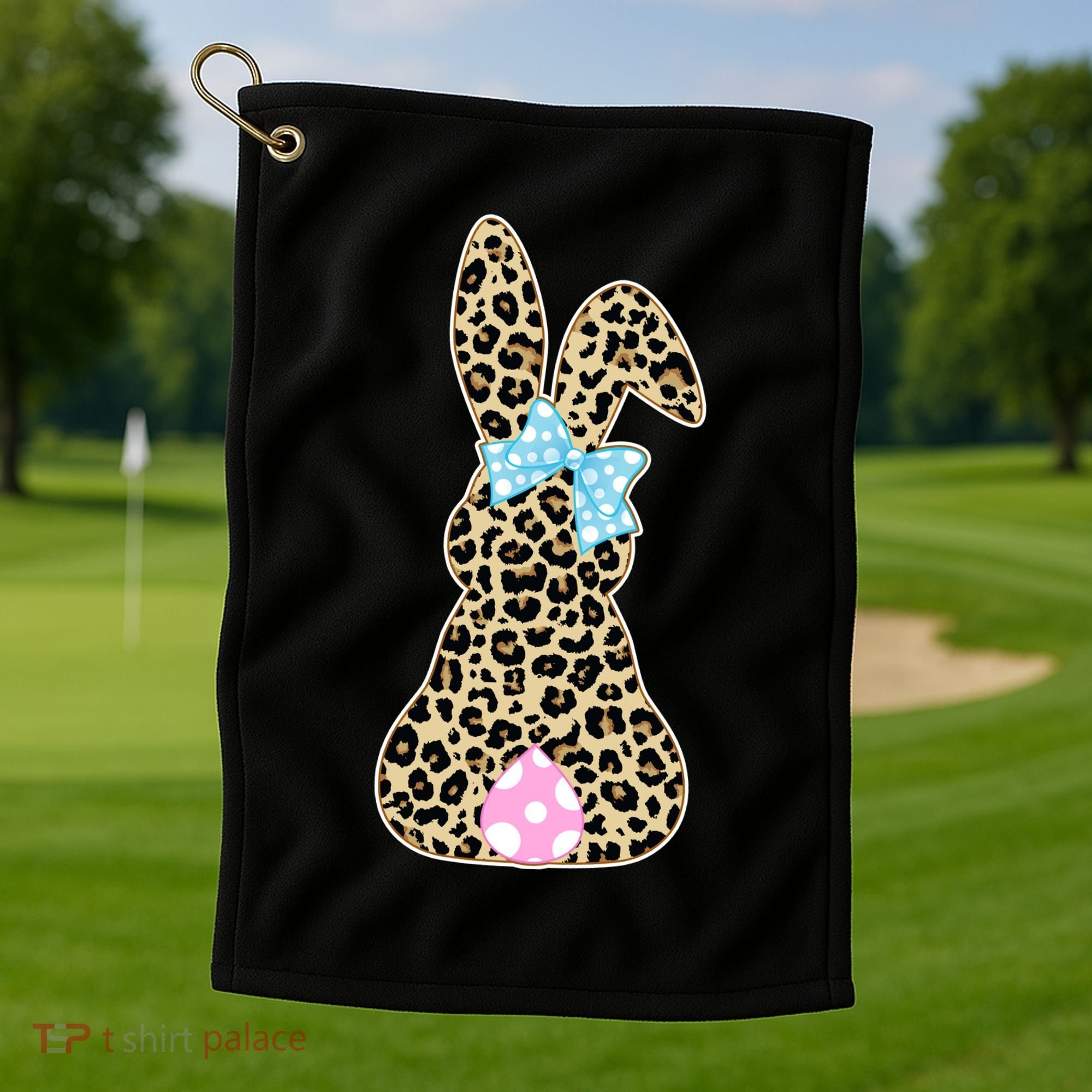 Cute Stylish Leopard Print Easter Bunny Golf Towel