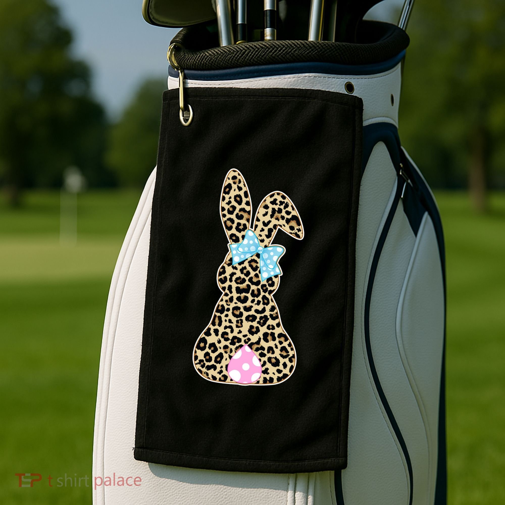 Cute Stylish Leopard Print Easter Bunny Golf Towel