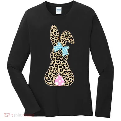 Cute Stylish Leopard Print Easter Bunny Women's Long Sleeve Shirt