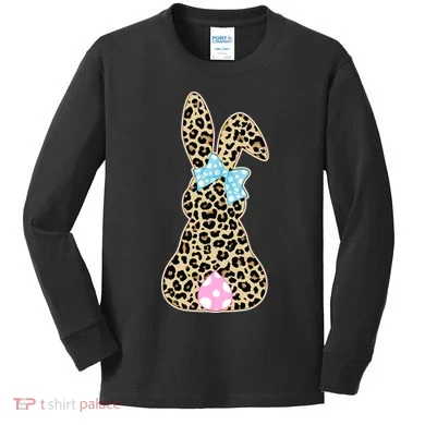 Cute Stylish Leopard Print Easter Bunny Kids Long Sleeve Shirt