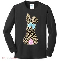 Cute Stylish Leopard Print Easter Bunny Kids Long Sleeve Shirt thumb 0