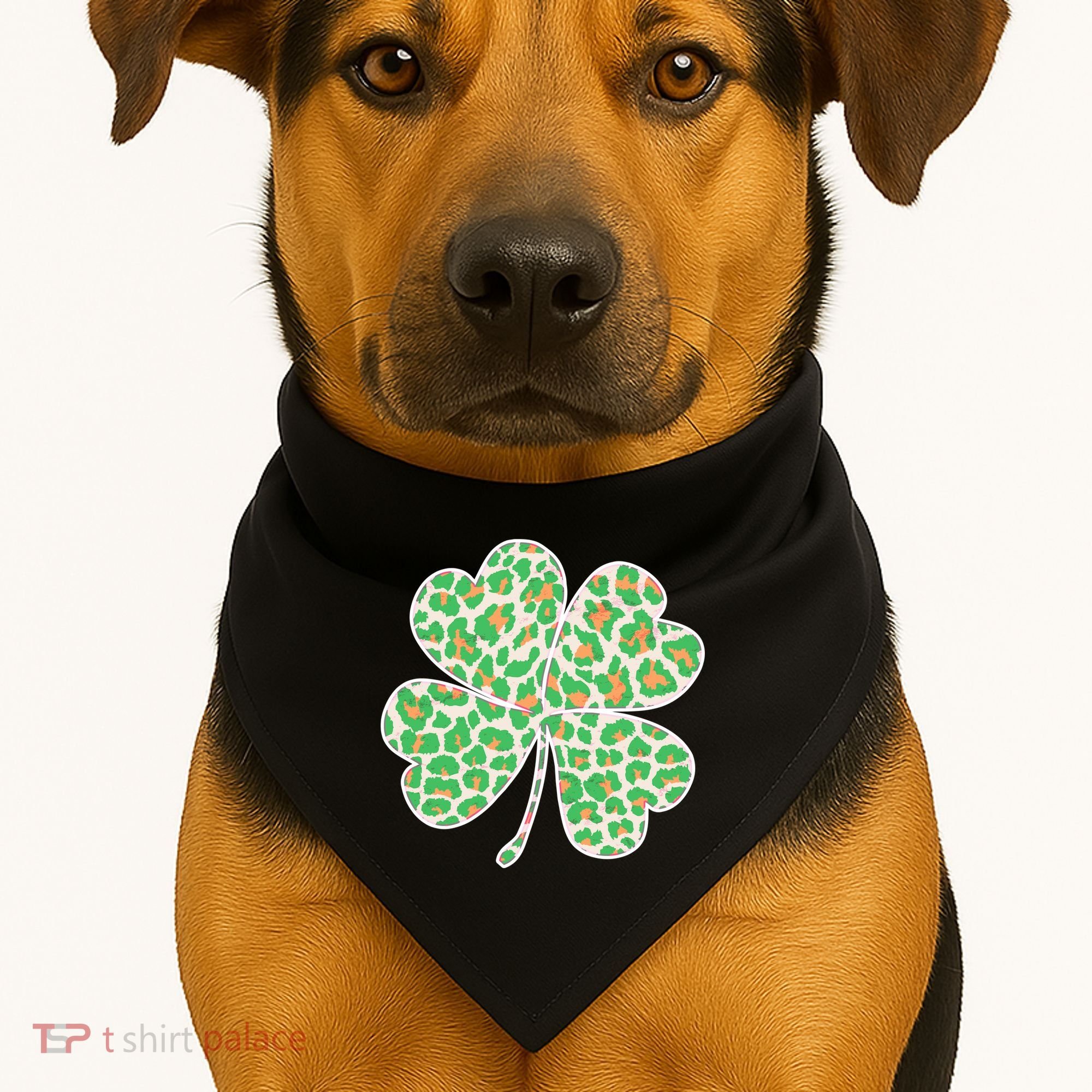 Cute Stylish Leopard Print Shamrock USA-Made Doggie Bandana