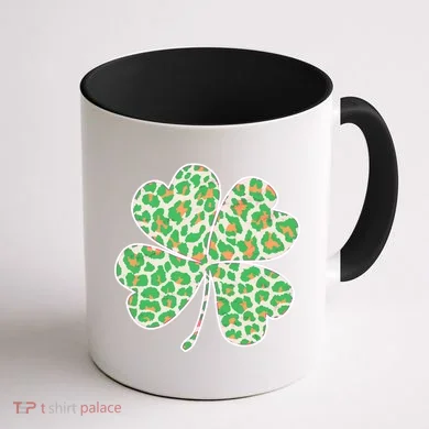 Cute Stylish Leopard Print Shamrock Coffee Mug back