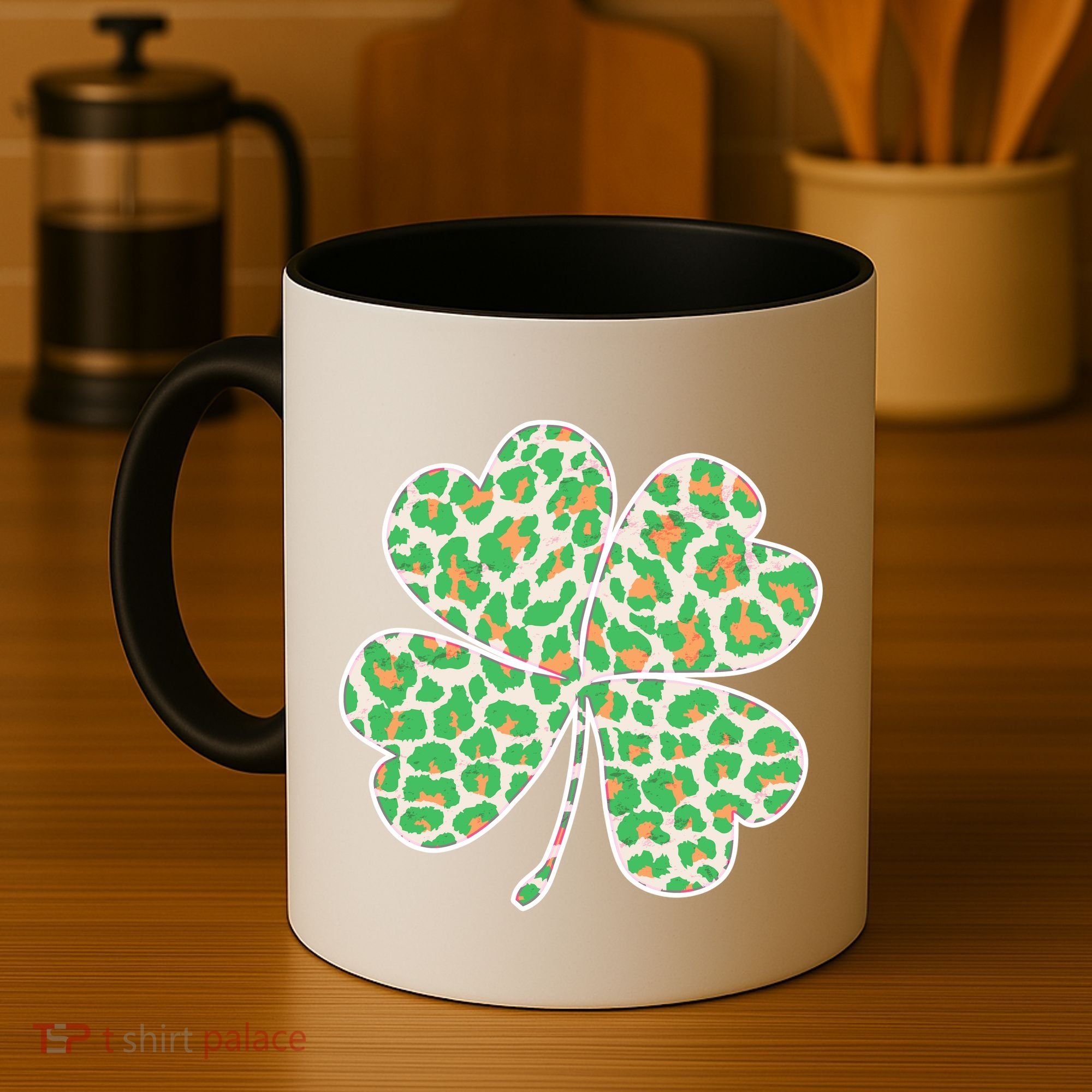 Cute Stylish Leopard Print Shamrock Coffee Mug