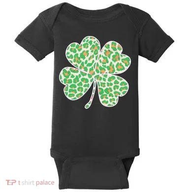 Cute Stylish Leopard Print Shamrock Baby Bodysuit