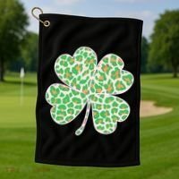 Cute Stylish Leopard Print Shamrock Golf Towel thumb 1