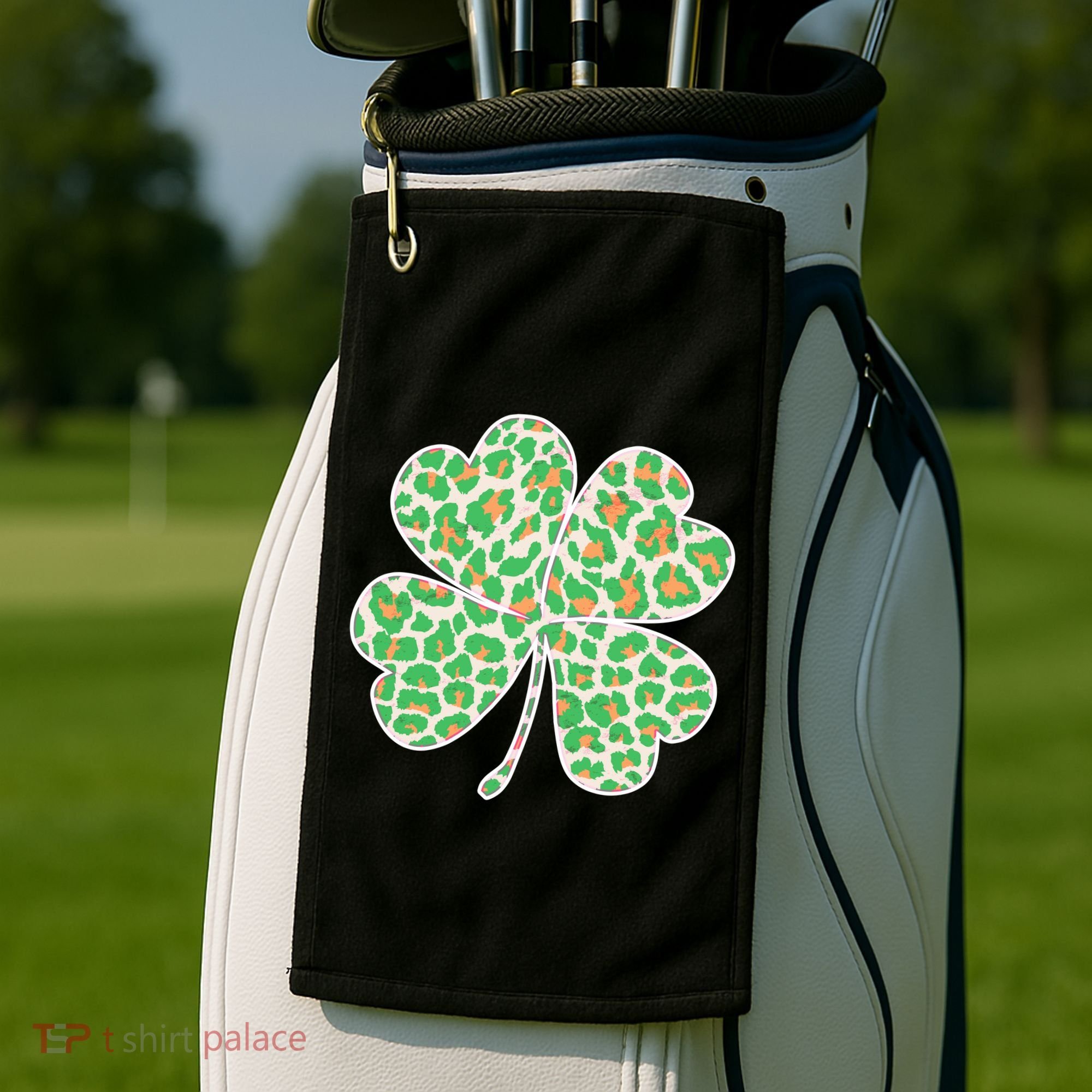 Cute Stylish Leopard Print Shamrock Golf Towel