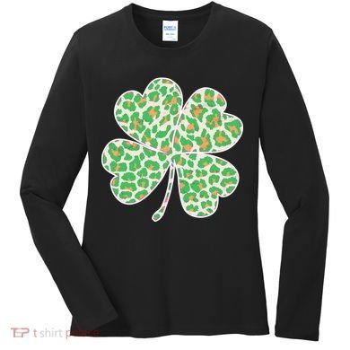 Cute Stylish Leopard Print Shamrock Women's Long Sleeve Shirt
