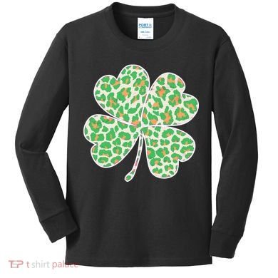 Cute Stylish Leopard Print Shamrock Kids Long Sleeve Shirt