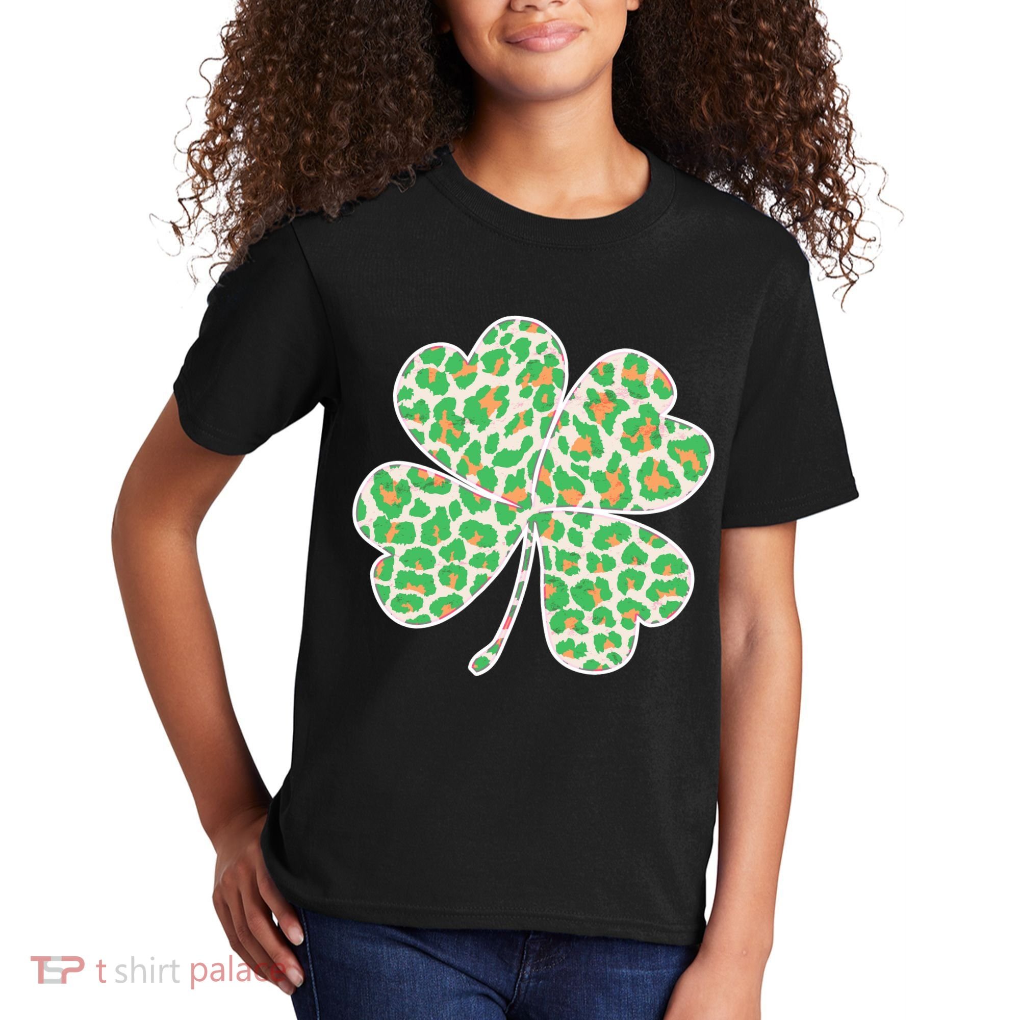 Cute Stylish Leopard Print Shamrock Kids T-Shirt