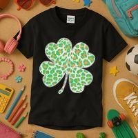 Cute Stylish Leopard Print Shamrock Kids T-Shirt thumb 3