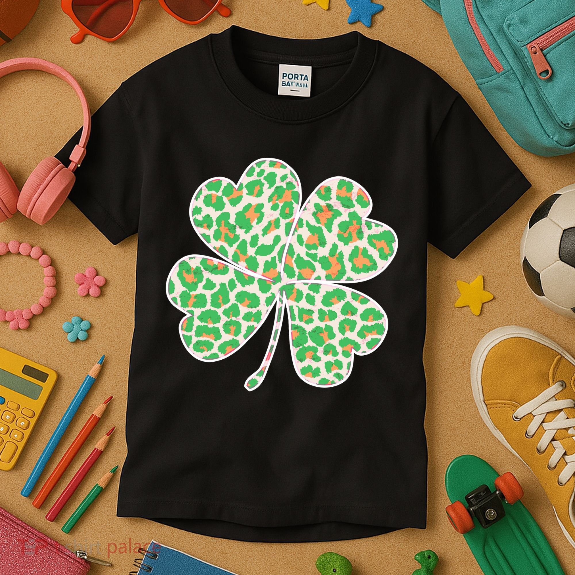 Cute Stylish Leopard Print Shamrock Kids T-Shirt