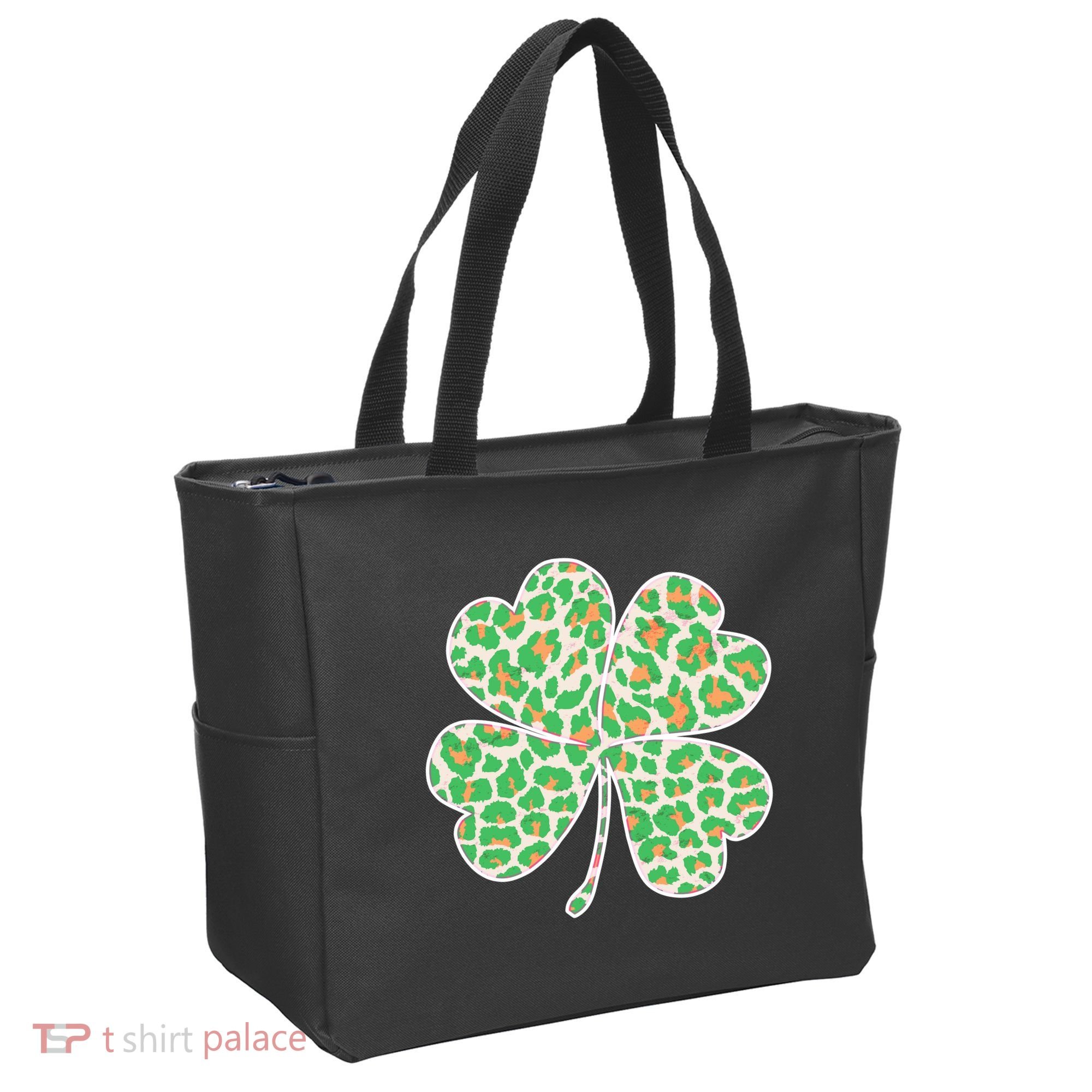 Cute Stylish Leopard Print Shamrock Tote Bag
